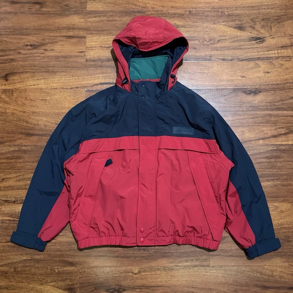 Vintage Eddie Bauer Jacket Color Block Winter Rain Coat Mens Size XL Heavy Duty